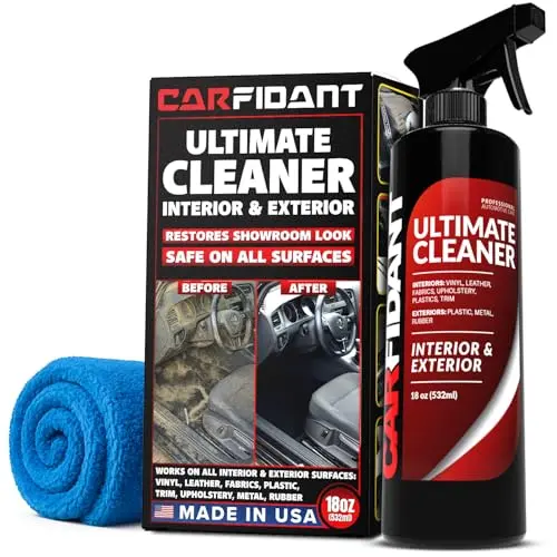 Carfidant Car Interior Cleaner spray bottle and towel