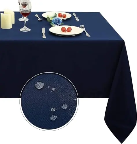 Obstal navy blue microfiber tablecloth with oil-proof and water-resistant surface