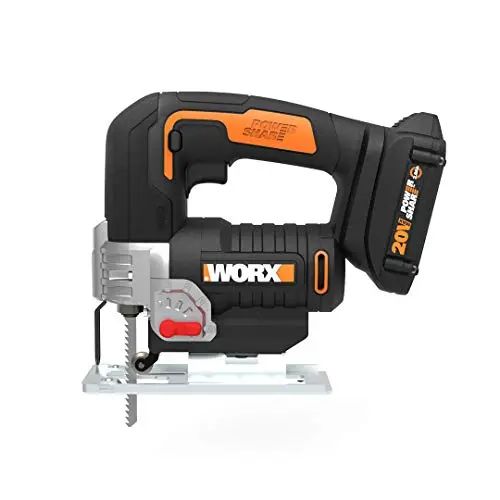 WORX WX543L cordless jigsaw cutting wood with precision