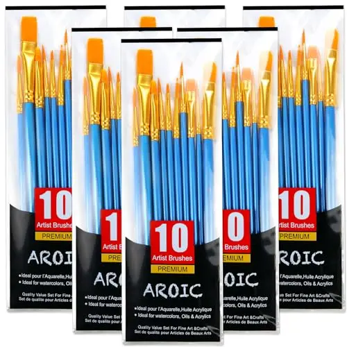 AROIC 60-piece acrylic paint brush set with wooden handles for oil and watercolor