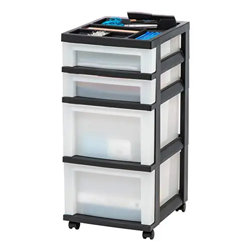 IRIS USA plastic drawer storage organizer rolling cart with four drawers