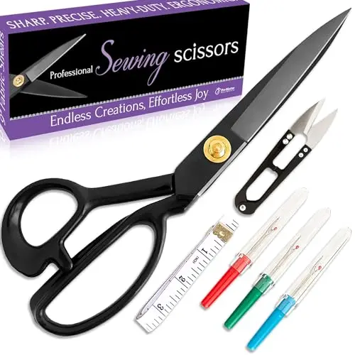 PRO-MASTER 9-inch sewing scissors with high-carbon steel blades and accessory kit