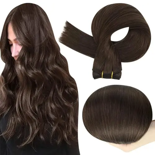 Full Shine Dark Brown Straight Human Hair Weft Extensions