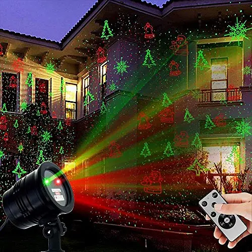 YINUO LIGHT Christmas laser spotlight with snowflake and Santa patterns on wall