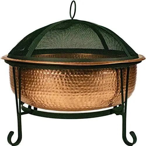 Hand-Hammered Copper Fire Pit with Screen