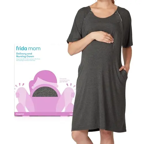 Easy-snap nursing gown with full coverage and skin-to-skin access