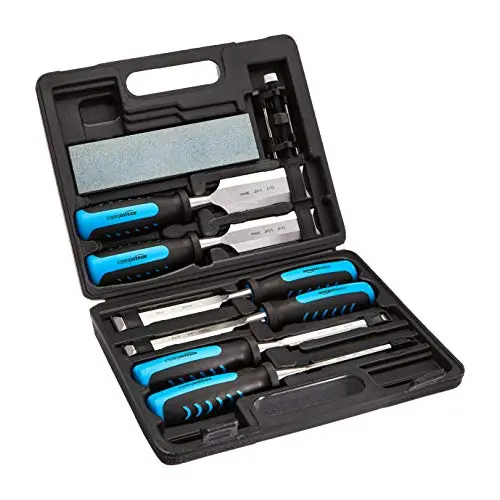 Amazon Basics wood chisel set with honing guide and storage case