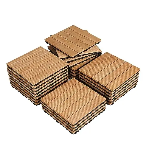 YAHEETECH fir wood interlocking patio deck tiles in natural wood color