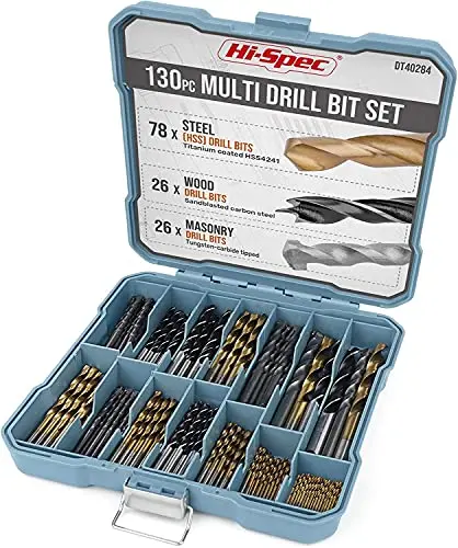 Hi-Spec 130-piece drill bit set for various materials including metal