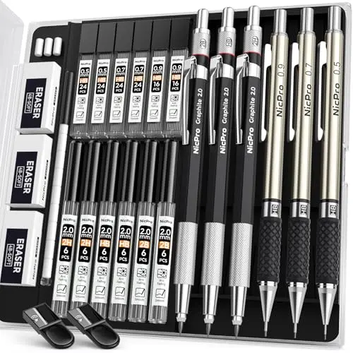 Versatile lead sizes for artists, ergonomic metal barrel
