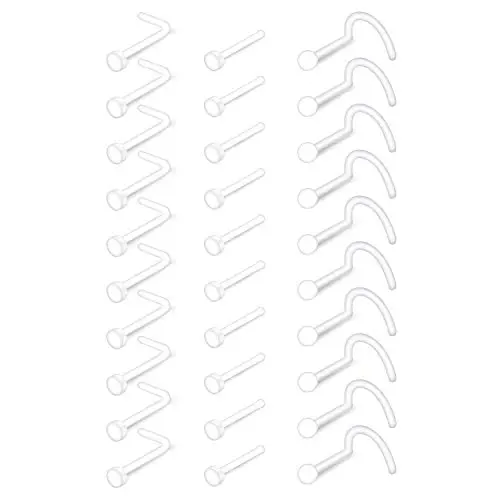 Clear bioflex nose retainers in L-shape, bone pin, and screw designs