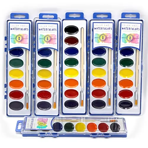 Color Swell 6-pack bulk watercolor paint sets with wooden brushes