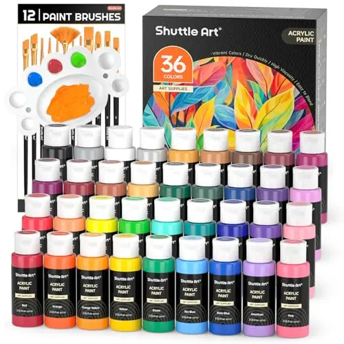 Shuttle Art 36 colors acrylic paint set with brushes and palette for ceramics