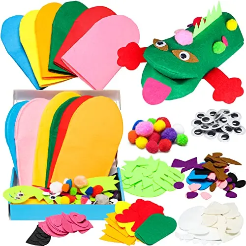 WATINC hand puppet making kit with felt puppets and decoration supplies