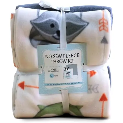 David Textiles Animal Buddies no-sew fleece blanket kit with cute animal patterns