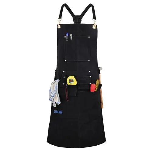 QEELINK flame retardant woodworking apron with multiple tool pockets