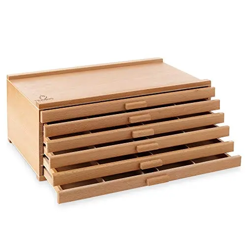 7 Elements beechwood art supply storage box with six removable drawers