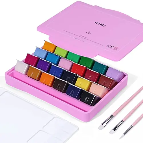 ARTME 24-color gouache paint set in pink carrying case with brushes and palette