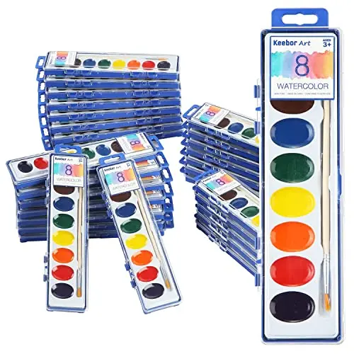 Keebor 36-pack bulk watercolor paint sets with wooden brushes