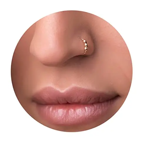 Thin 14k gold filled nose hoop with small beaded detail