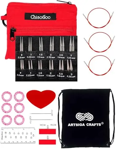 ChiaoGoo Twist Red Lace Shorties small interchangeable knitting needle set in red