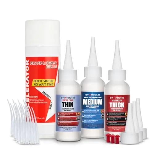 Starbond CA glue bundle with thin, medium, thick viscosities and activator spray