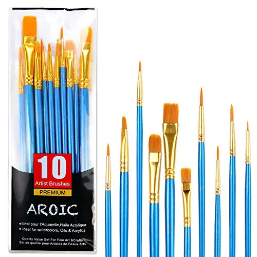 AROIC 10-piece acrylic paint brush set with blue handles