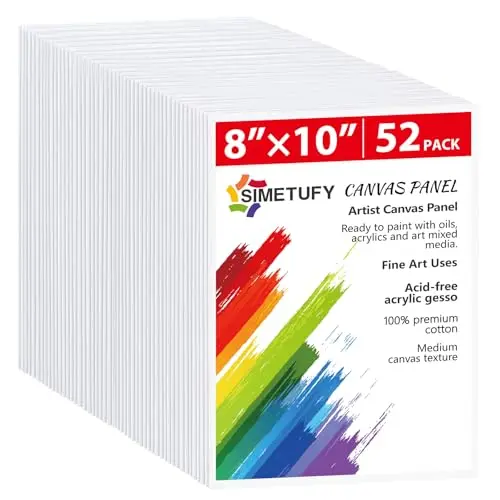 Simetufy 52-pack 8x10 inch canvas boards for oil and acrylic painting