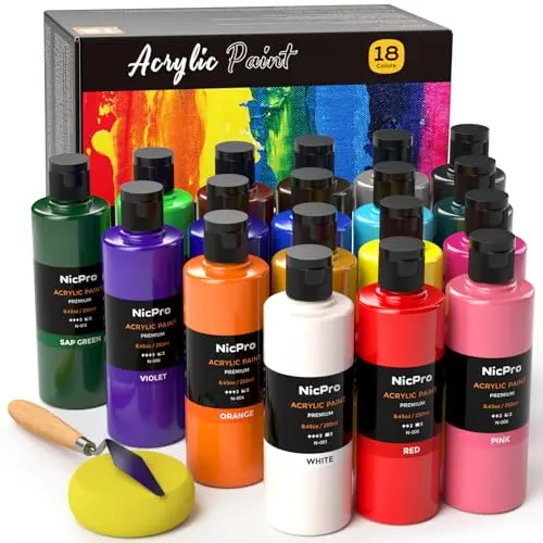 Nicpro 18-color acrylic paint set with large 8.45oz bottles