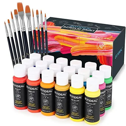 GOTIDEAL Acrylic Paint Set with 18 colors and 10 brushes