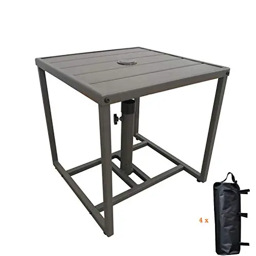 Generies patio umbrella table stand with sand bags in mushroom bronze