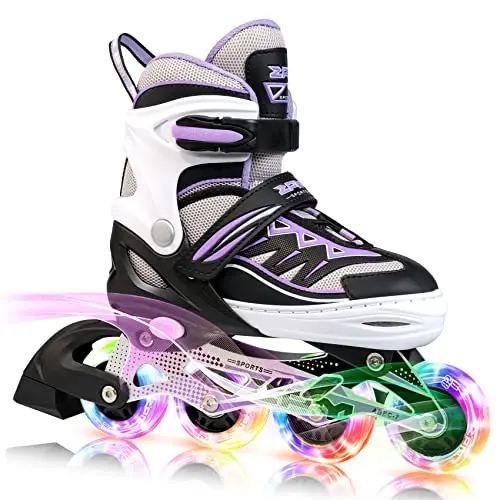 Purple Girls Adjustable Illuminating Inline Skates