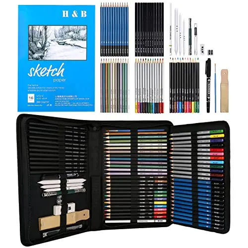 H&B 72-piece art set with colored and drawing pencils