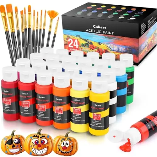 Caliart 24-color acrylic paint set with brushes for Halloween pumpkins