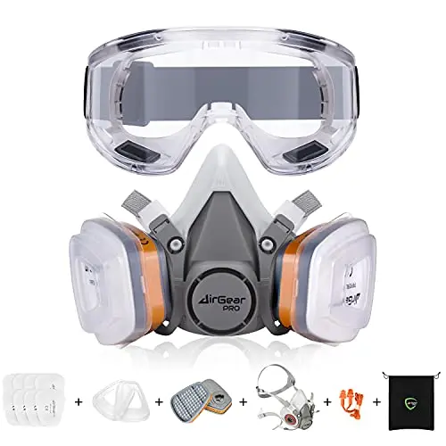AirGearPro G-500 respirator mask with A1P2 filters and included safety goggles