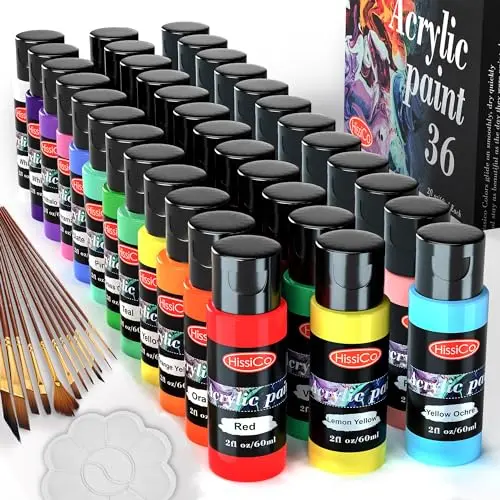 HissiCo 36 color acrylic paint set for pinewood derby cars