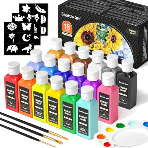 Shuttle Art 18-color fabric paint set with stencils and brushes