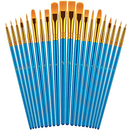 Artstorys 20-piece paint brush set with blue handles and various shapes