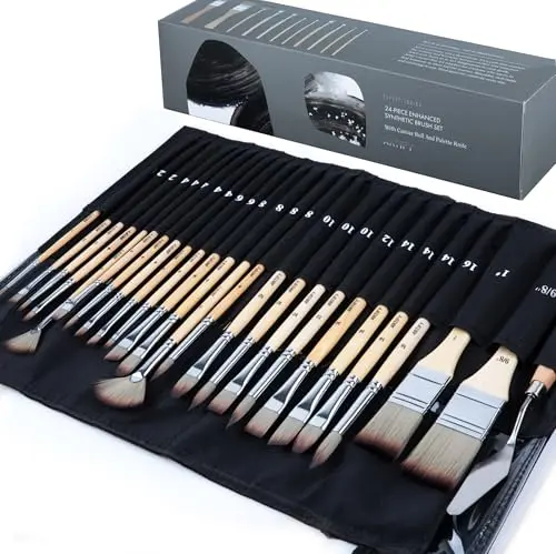 ARTIFY 25-piece professional paint brush set with canvas roll case