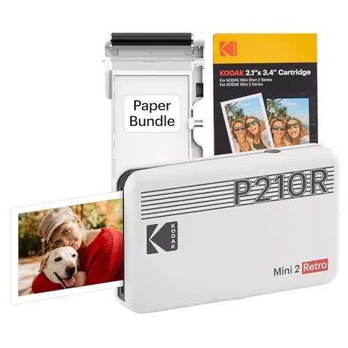 Kodak Mini 2 Retro white portable photo printer with vintage design