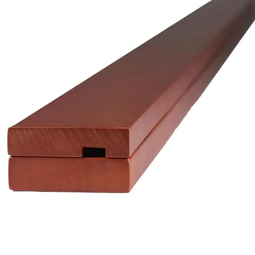 Precision Quilting Tools 60-inch dark wooden quilt hanger rack on wall