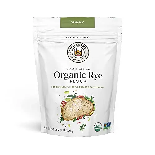 King Arthur organic medium rye flour in 3 pound bag