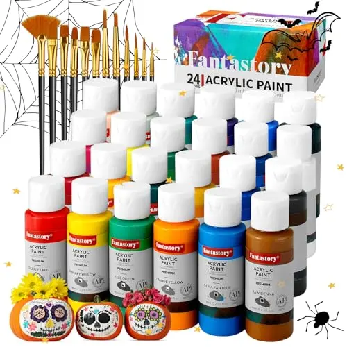 Fantastory 24-color acrylic paint set with 12 brushes for detailed clay work