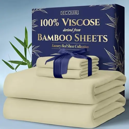 DECOLURE bamboo sheets in creme color with double stitching