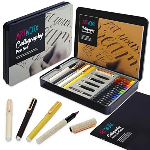 Artworx calligraphy pen set with guide book and practice materials