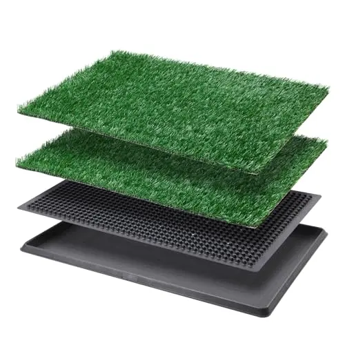 LOOBANI dog grass pad with tray and two replacement pads on balcony