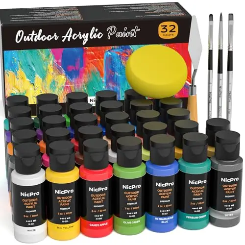 Nicpro outdoor acrylic paint set with 32 colors and included brushes