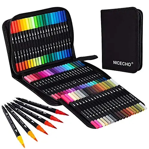 Nicecho 60 colors dual tip art markers with carrying case