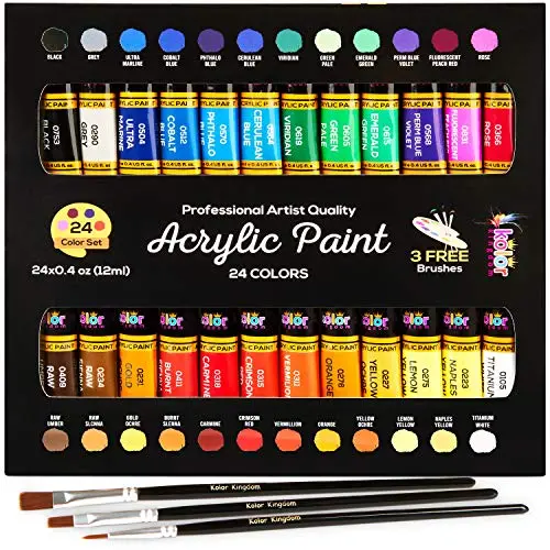 KOLOR KINGDOM 24-color acrylic paint set with brushes