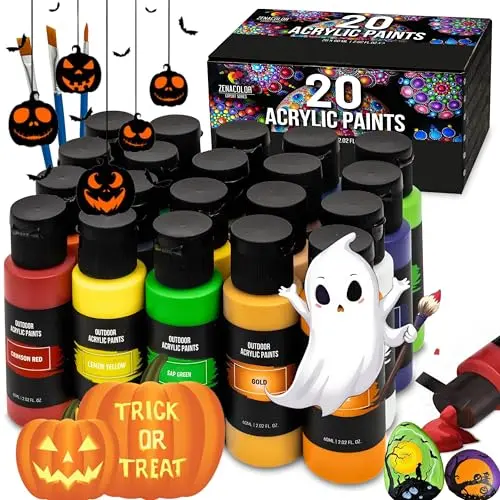 Zenacolor outdoor acrylic paint set with 20 colors including glow and metallic